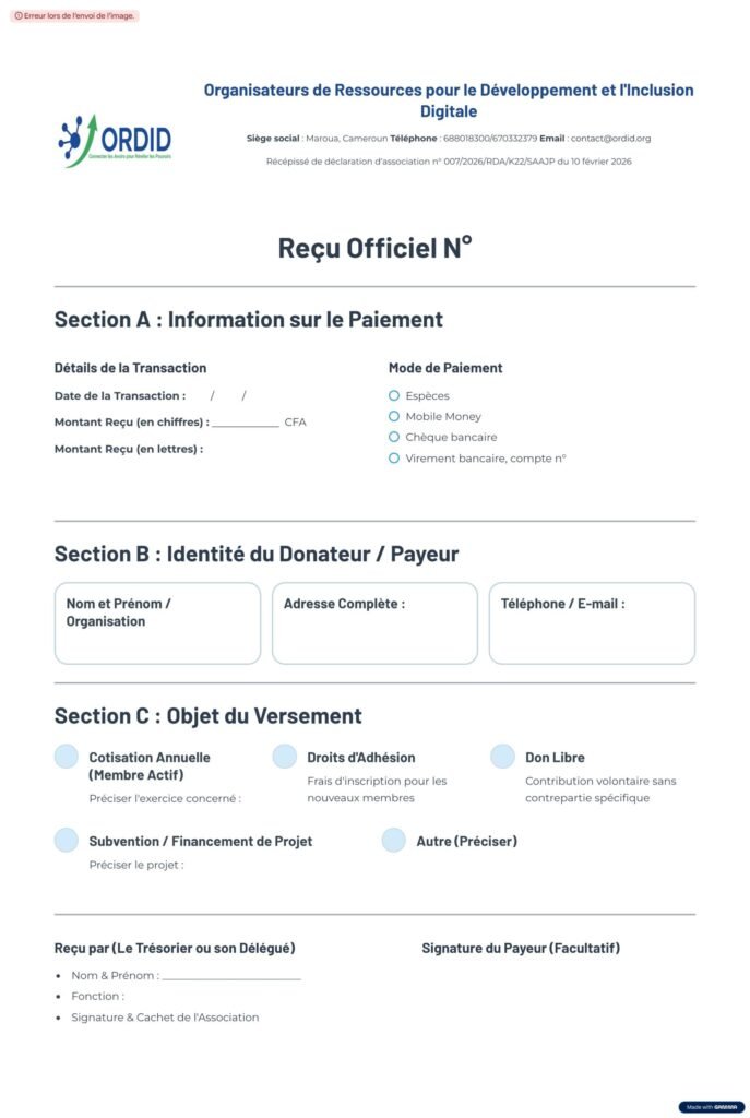 Modèle de reçu de dons aux associations