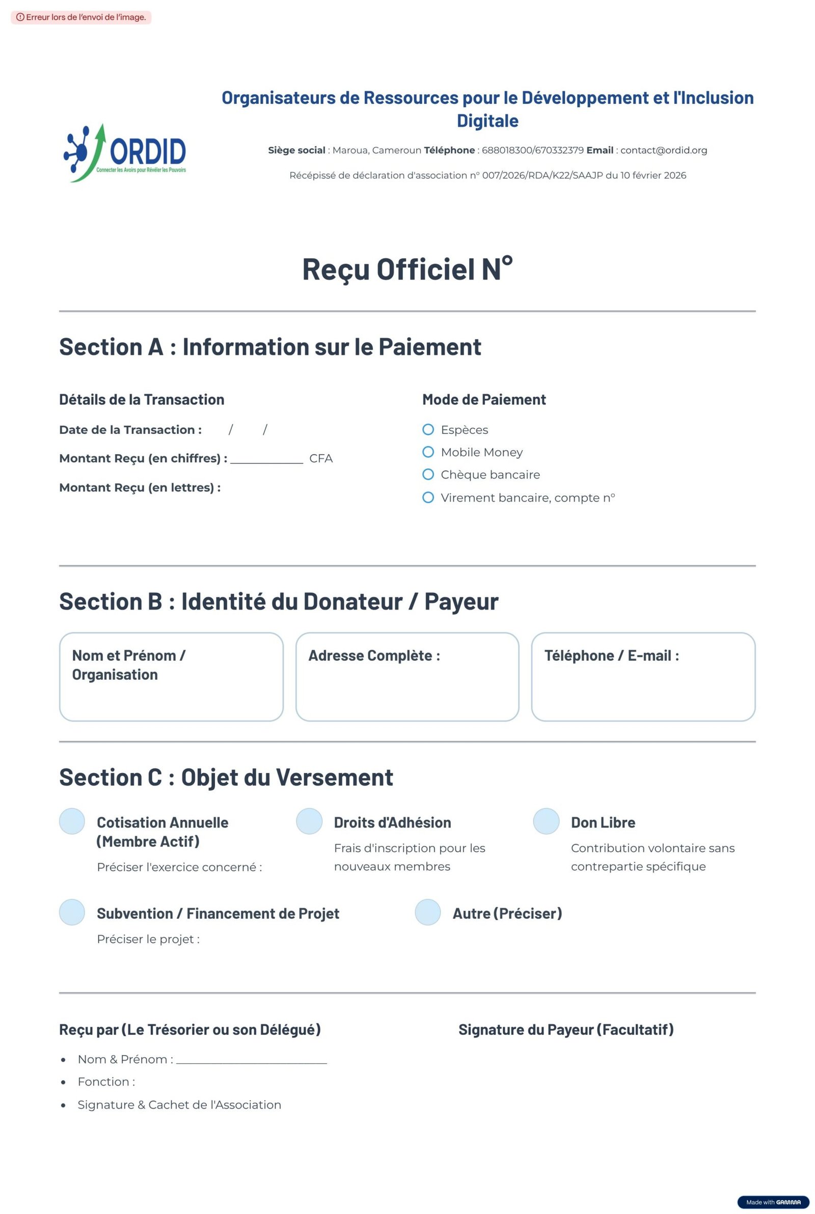Modèle de reçu de dons aux associations
